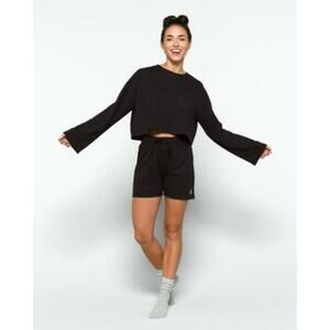 Free People Black Sunny Athleisure Short Sweatshirt Set NWT